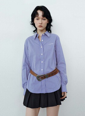 UR国内代购2026春季女装休闲撞色格纹翻领刺绣开襟衬衫UYY260023