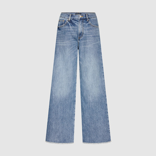 休闲水洗毛边棉质阔腿牛仔长裤 女装 UWH850097 2025秋季 UR国内代购