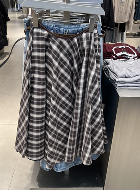 UR国内代购2025冬季女装琥珀流光风休闲格纹棉质半裙UWH560010