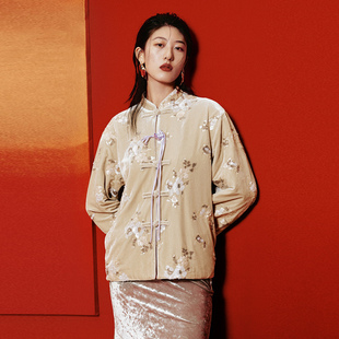 休闲新中式 女装 盘扣珠片刺绣外套UWH160016 2025冬季 UR国内代购