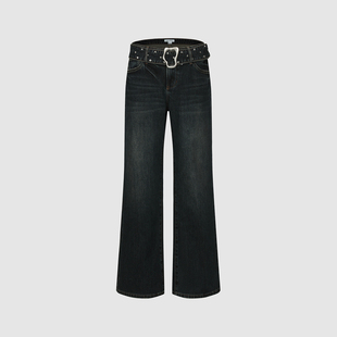 UR国内代购2026春季女装潮流设计感铆钉腰带阔腿牛仔裤UYV860049