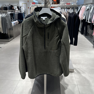 UR国内代购2026春季男装潮流运动拼接半开襟连帽卫衣UUN460001