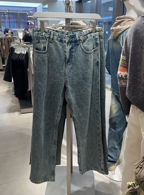 UR国内代购2025冬季男装休闲复古水洗直筒棉质牛仔长裤UML850111