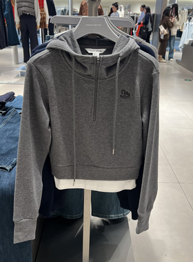 UR国内代购2025冬季女装潮流连帽抽绳刺绣假两件卫衣UYV460010