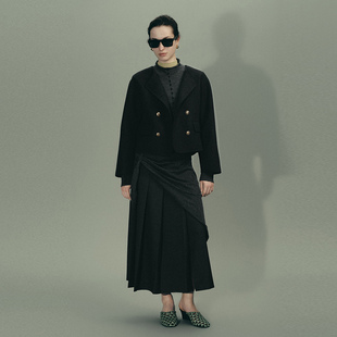 UR国内代购2026春季新款女装气质双排扣羊毛毛呢外套UWU160003