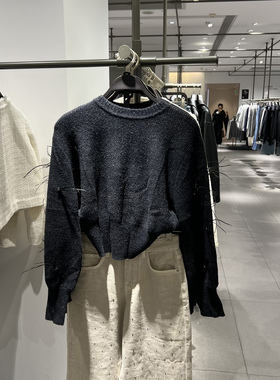 UR国内代购2025冬季女装魅力亮丝羽毛圆领短款针织衫UWG950286