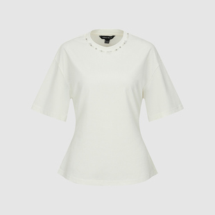 UR国内代购2026春季女装时尚魅力气质珠饰收腰圆领T恤UWG460030