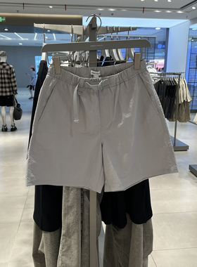 UR国内代购2025夏季男装休闲松紧腰腰带装饰直筒短裤UUY650001