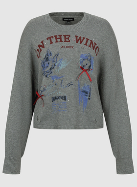 UR国内代购2026春季女装时髦潮流趣味撞色提花钻饰毛衣UYV960021