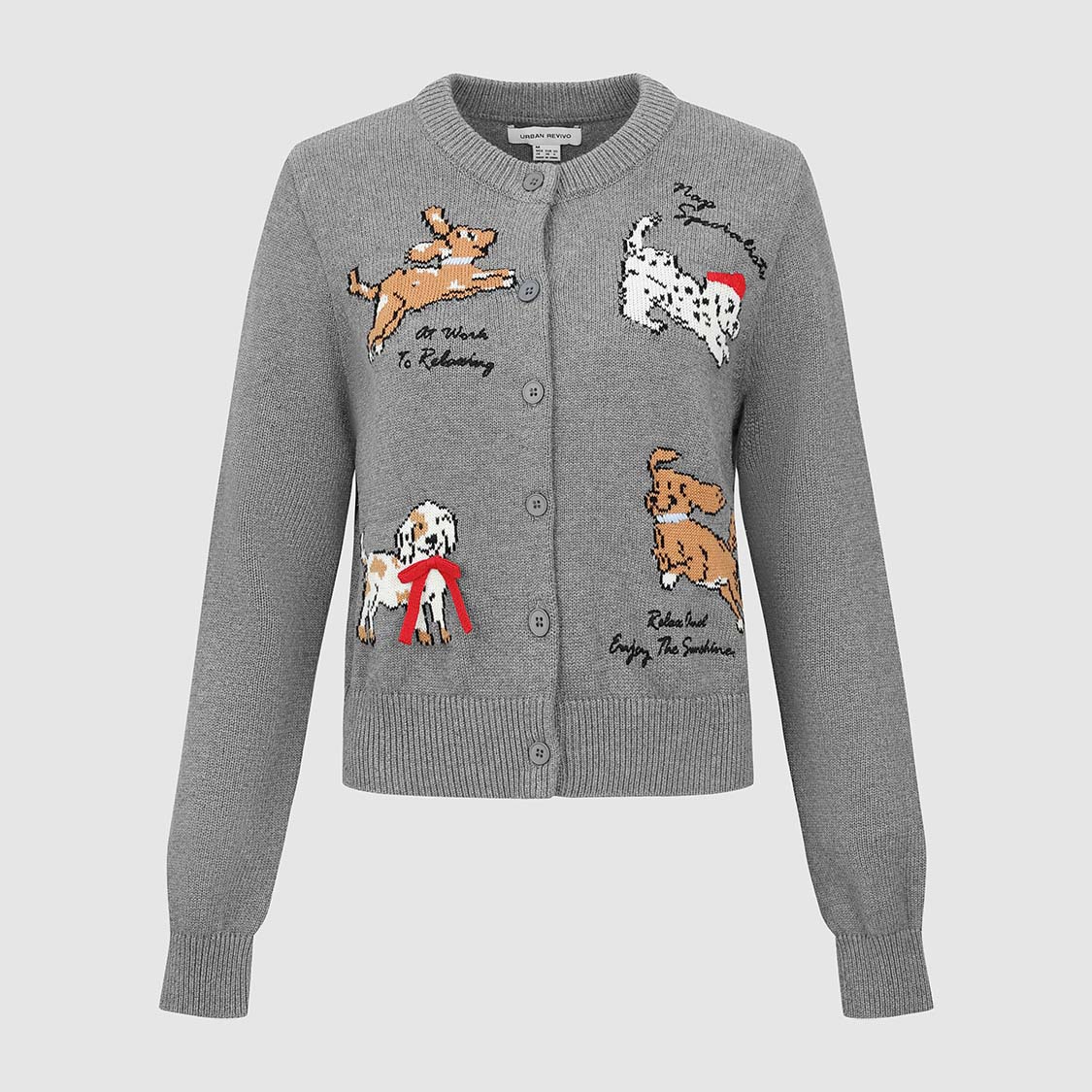 UR国内代购2025冬季女装休闲动物提花棉质短款针织开衫UYL950290