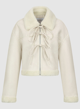 UR国内代购2025冬季女装休闲毛领毛边系带拉链短款外套UYL150093