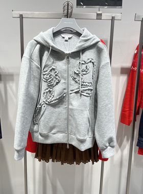 UR国内代购2025冬季女装都市简约连帽木耳边卫衣外套UYU160009