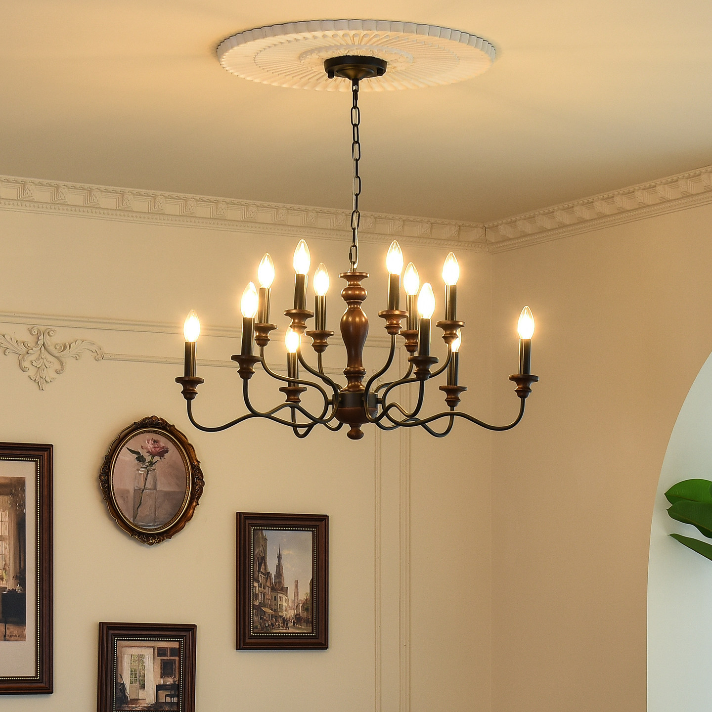 视冠美式乡村客厅蜡烛吊灯法式中古创意双层卧室书房复古餐厅灯具