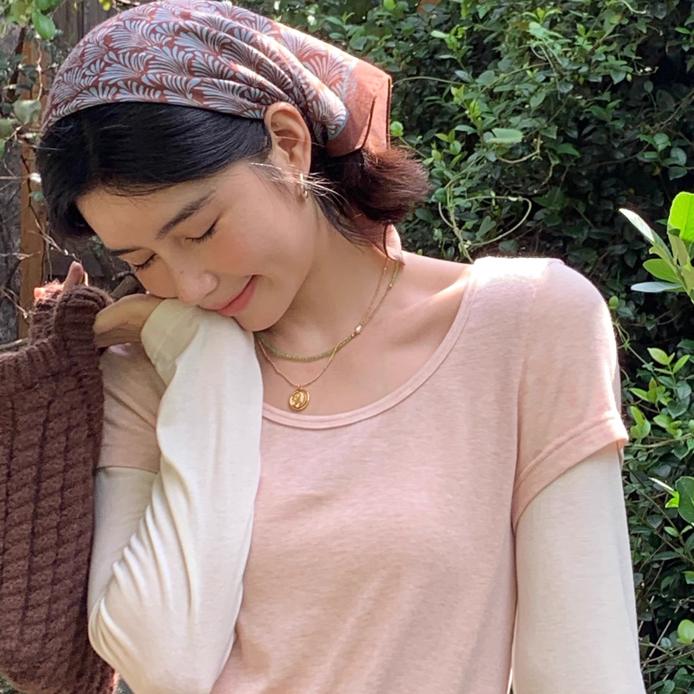 秋屿moment 自制 休闲百搭假两件拼接长袖T恤