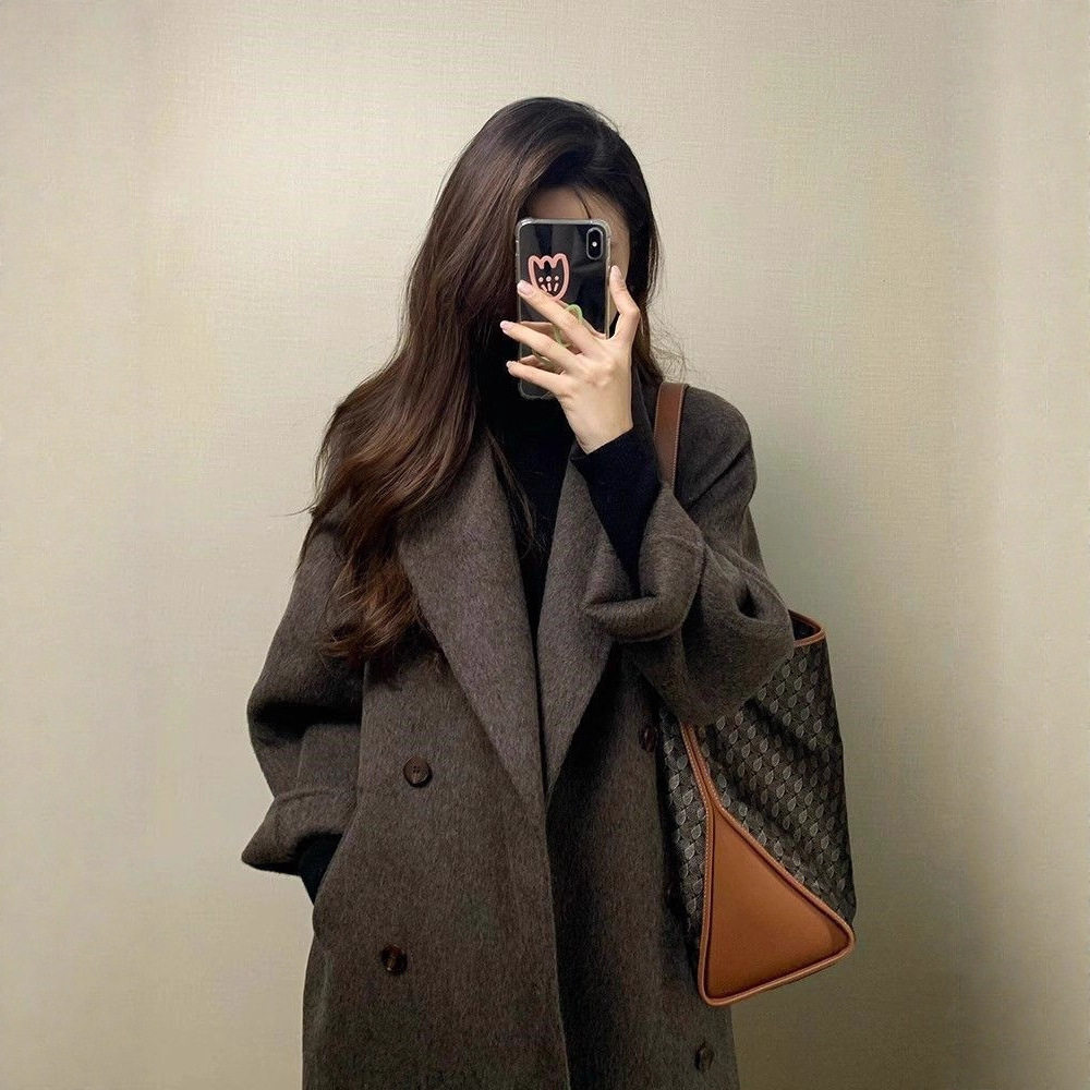 美拉德穿搭感毛呢大衣女秋冬季加厚过膝中长款韩系风呢子外套