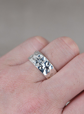 纯银戒指女款开口可调节复古工艺太阳光芒时尚简约轻奢款小众指环