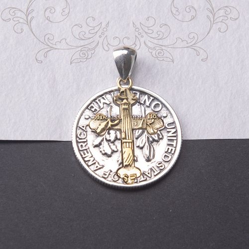 925纯银复古做旧十字架吊坠男女款项链挂件个性百搭毛衣链吊坠