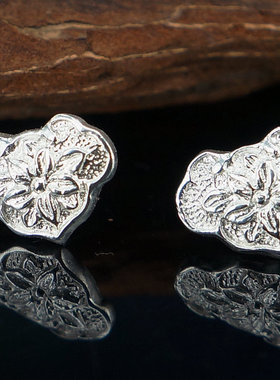 suph7925纯银手工正品银复古花开富贵岁月静好女式牡丹荷花耳钉