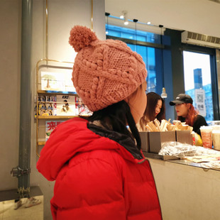 冬天韩版学生针织帽保暖护耳帽子可爱逛街豆豆女生白色日系毛线帽