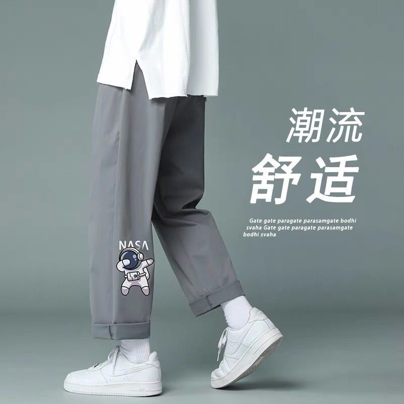 直筒裤子男夏季薄款宽松印花休闲长裤春秋潮流大码百搭学生九分裤