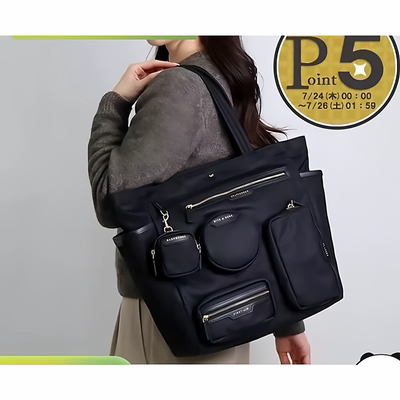 ANYA安雅多口袋托特包带娃牛皮降落伞尼龙布女士休闲包单肩手提包