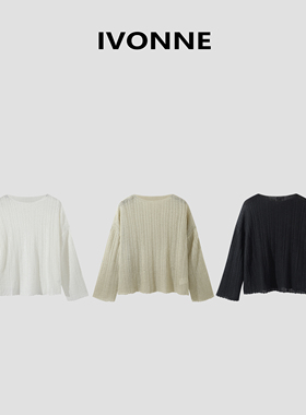 IVONNE ｜慵懒一夏 2025春夏新品100有机亚麻 休闲宽松套头针织衫
