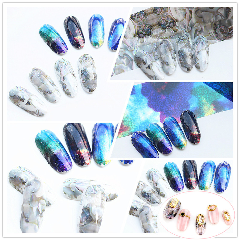 美甲饰品宇宙星空甲贴纸七彩镭射星空纸大理石贝壳转印纸指甲DIY