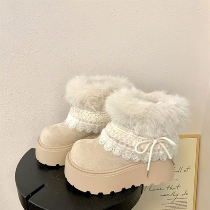 2025冬季爆款雪地靴女厚底增高7CM小个子显瘦气质ins潮毛茸茸短靴