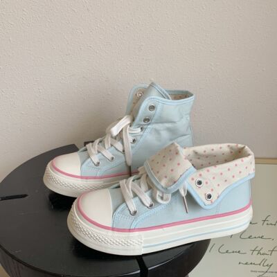 多巴胺清新平底帆布鞋女2026春夏新款波点两穿设计感休闲百搭板鞋