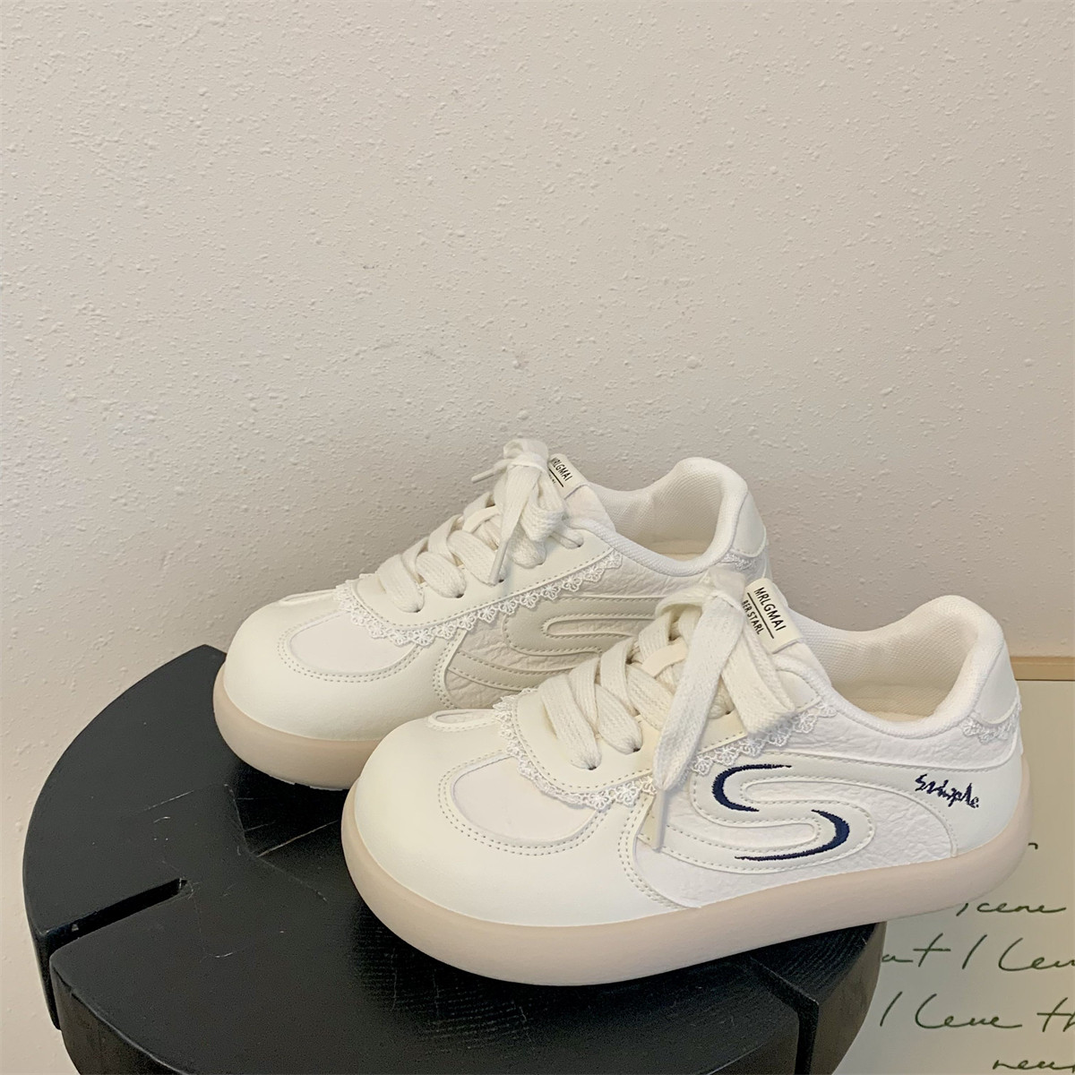 厚底蕾丝德训鞋女2026春季新款韩版百搭休闲运动小白鞋泡芙板鞋,女鞋,时尚休闲鞋,淘宝优惠券,粉丝福利购,淘宝优惠卷