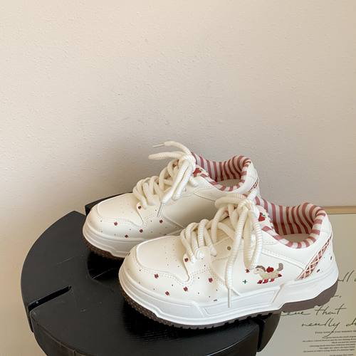 苹果印花厚底小白鞋女韩系chic