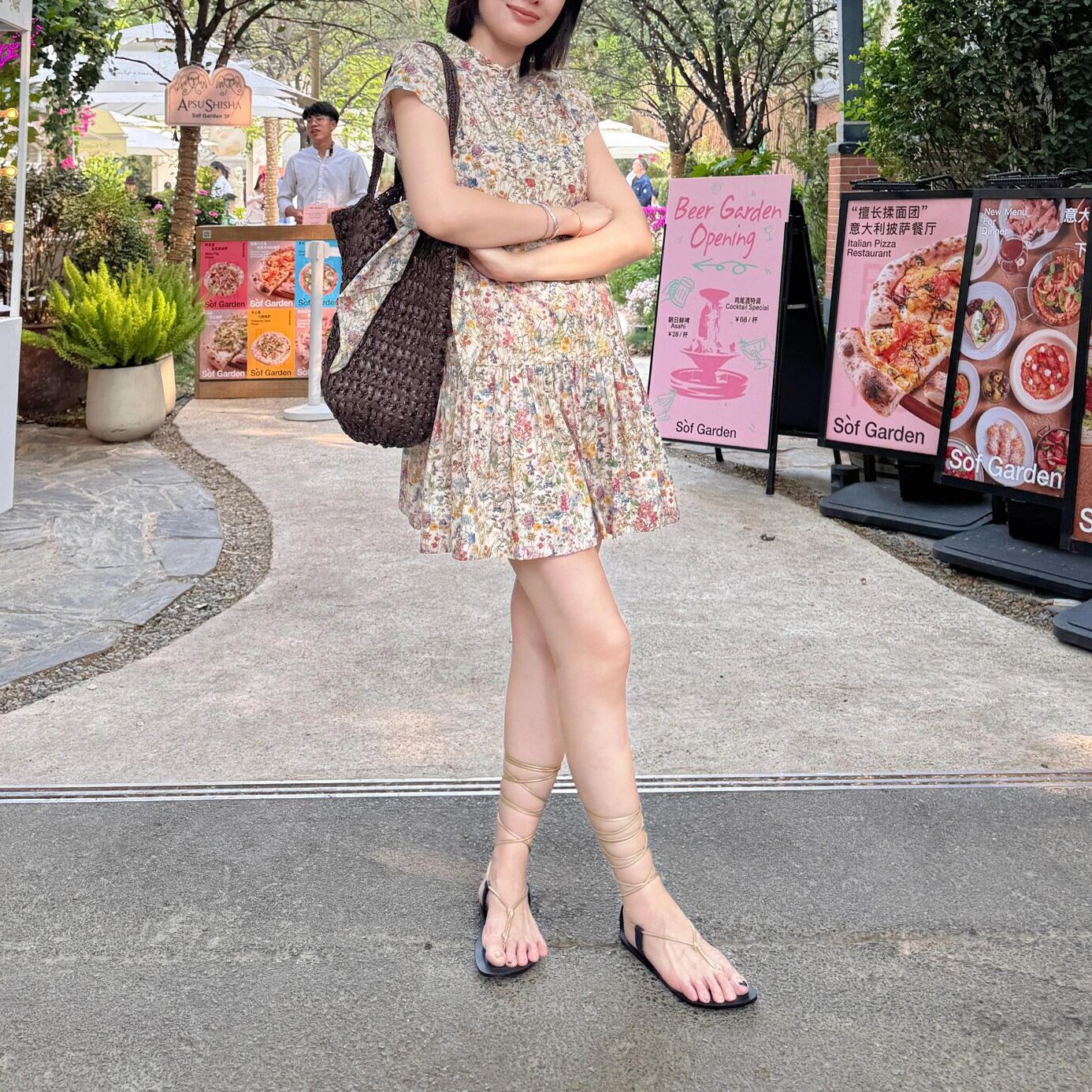 纯棉艺术花卉印花连衣裙草坪棉小立领碎花短裙子飞袖田园风迷你裙