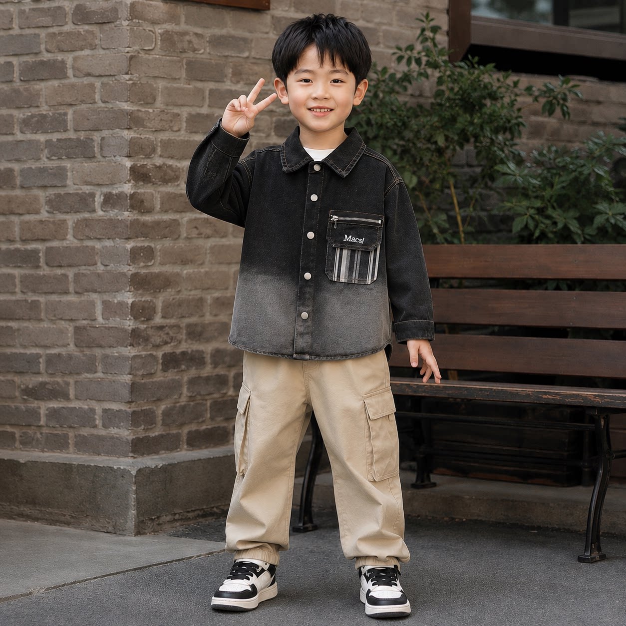 毓有啊男童牛仔衬衫2026新款春秋帅气时髦长袖翻领做旧水洗外套潮