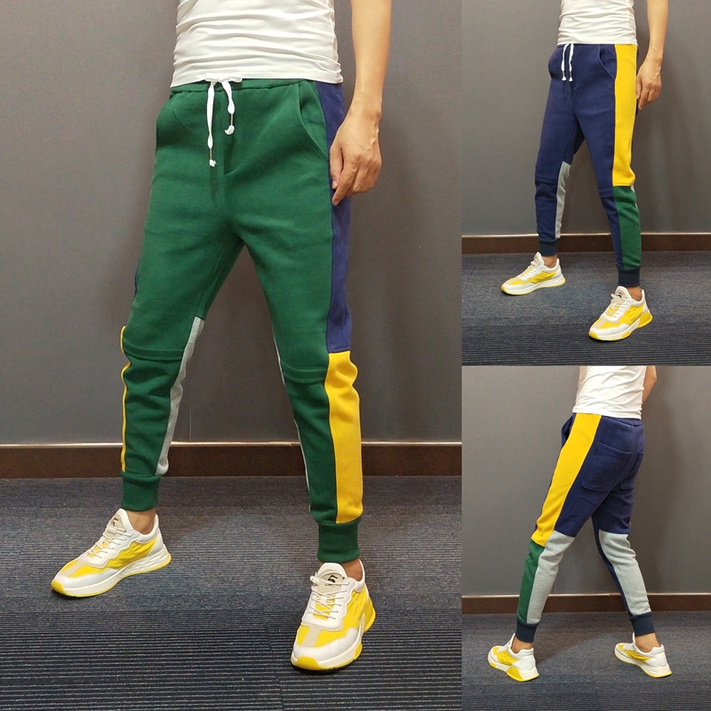 2025春秋季款男士拼接小脚休闲裤修身运动束脚卫裤潮流个性束脚裤