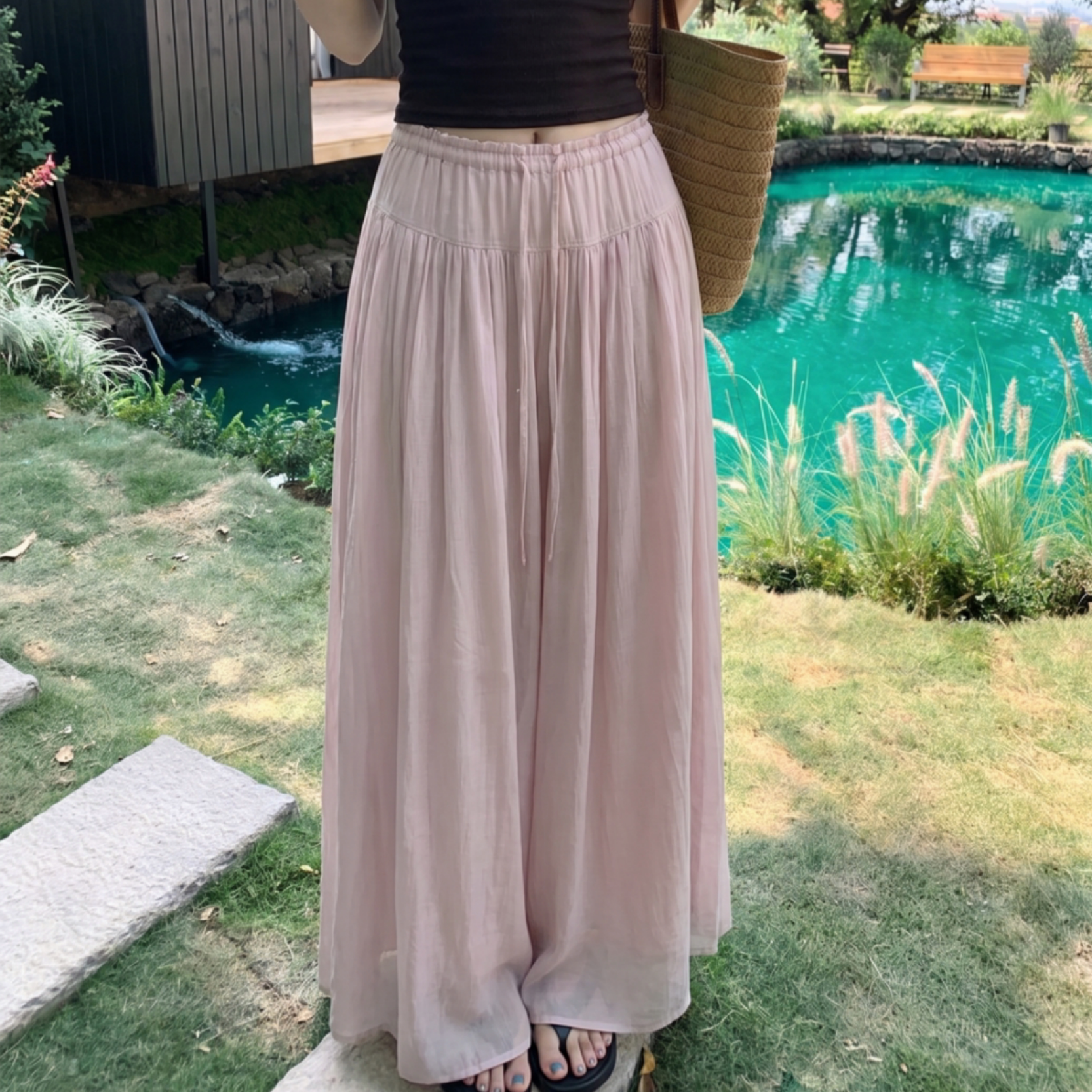 休闲云朵裤慵懒垂坠感裙裤女春夏图片