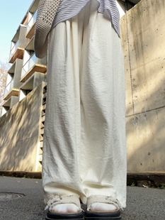 休闲运动肌理感直筒慵懒阔腿长裤 薄款 女春夏季 冰丝白色奶芙山本裤