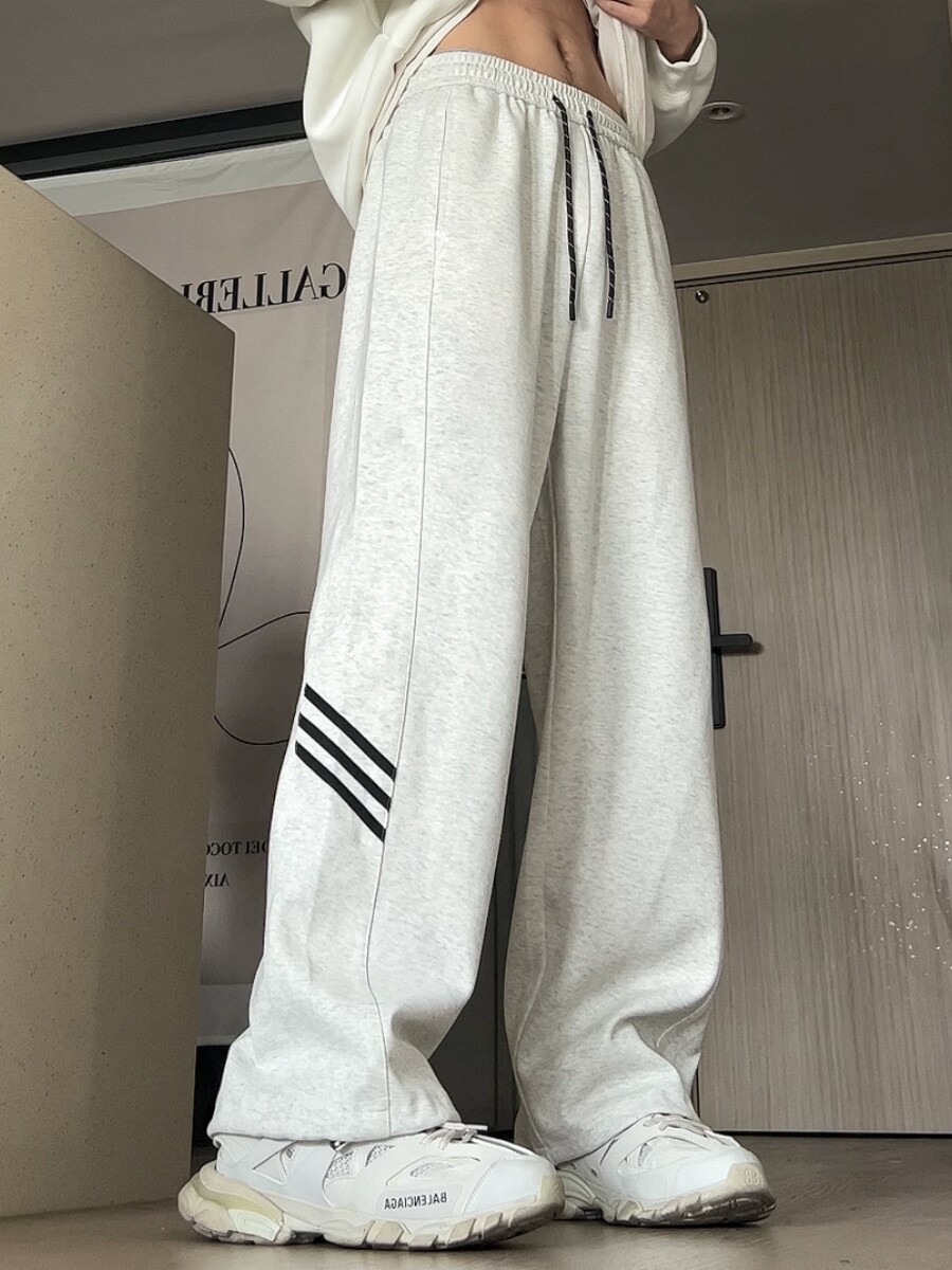 条纹阔腿裤子女春秋冬束脚宽松高腰直筒抽绳美式卫裤运动休闲长裤
