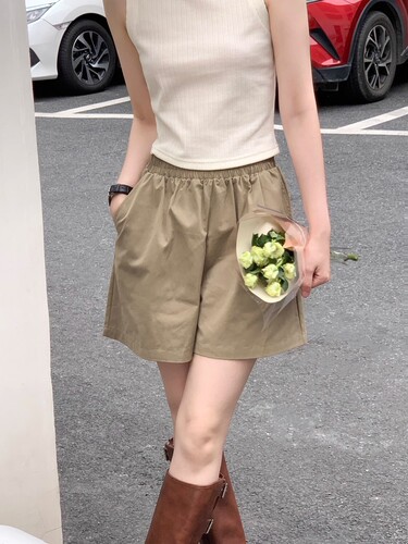 复古日系卡其棉麻短裤女宽松夏季