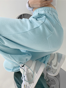 休闲显瘦直筒卫裤 女高腰宽松束脚阔腿裤 潮 拖地运动长裤 蓝色春夏季