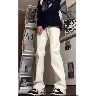 微喇牛仔裤皮带男款夏季微喇高街vibe裤子潮牌复古宽松直筒阔腿裤