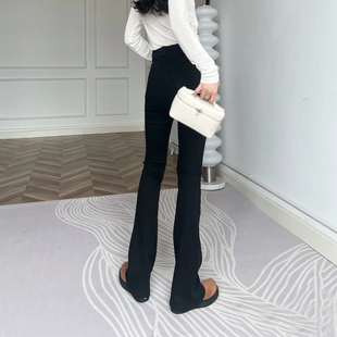 风姿歌2026年新款高腰显瘦黑色微喇牛仔裤女修身弹力大码喇叭裤