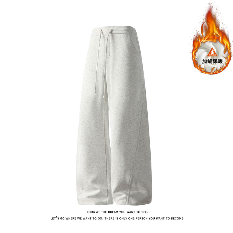 加绒保暖男女宽松阔腿休闲长裤
