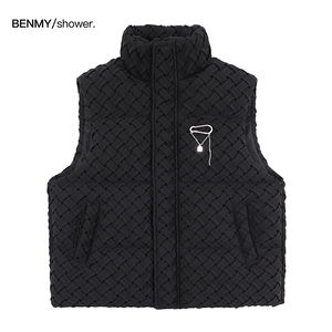 benmyshower国潮美式复古编织格纹棉马甲时尚潮牌男女情侣装秋冬