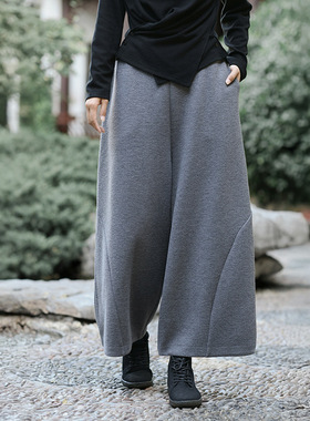 裤子女秋冬新款天丝羊毛9分阔腿裤女加厚弯刀防风毛呢休闲靴裤