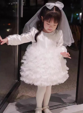 女童公主裙2025秋冬装新款女宝宝满月百日周岁生日宴会礼服蛋糕裙