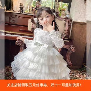 女童白色连衣裙生日礼服儿童参加婚礼秋冬party裙儿童十岁公主裙