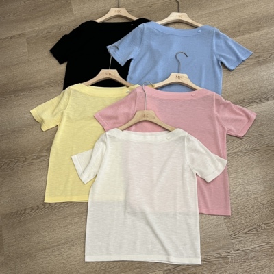 欧洲站2026春季新款欧货时尚斜肩一字领绝美气质薄款短袖针织衫女