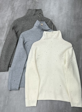 超漂亮浅蓝色山羊绒烫砖毛衣女2025冬季新款时尚半高领针织打底衫