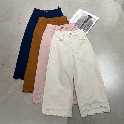 欧货女装2026春季新款后松紧腰抽绳花边裤脚显瘦九分休闲裤88861