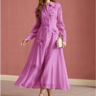 2025现货法式晚宴绝美礼服长裙夏季轻奢花朵透视收腰显瘦连衣裙女